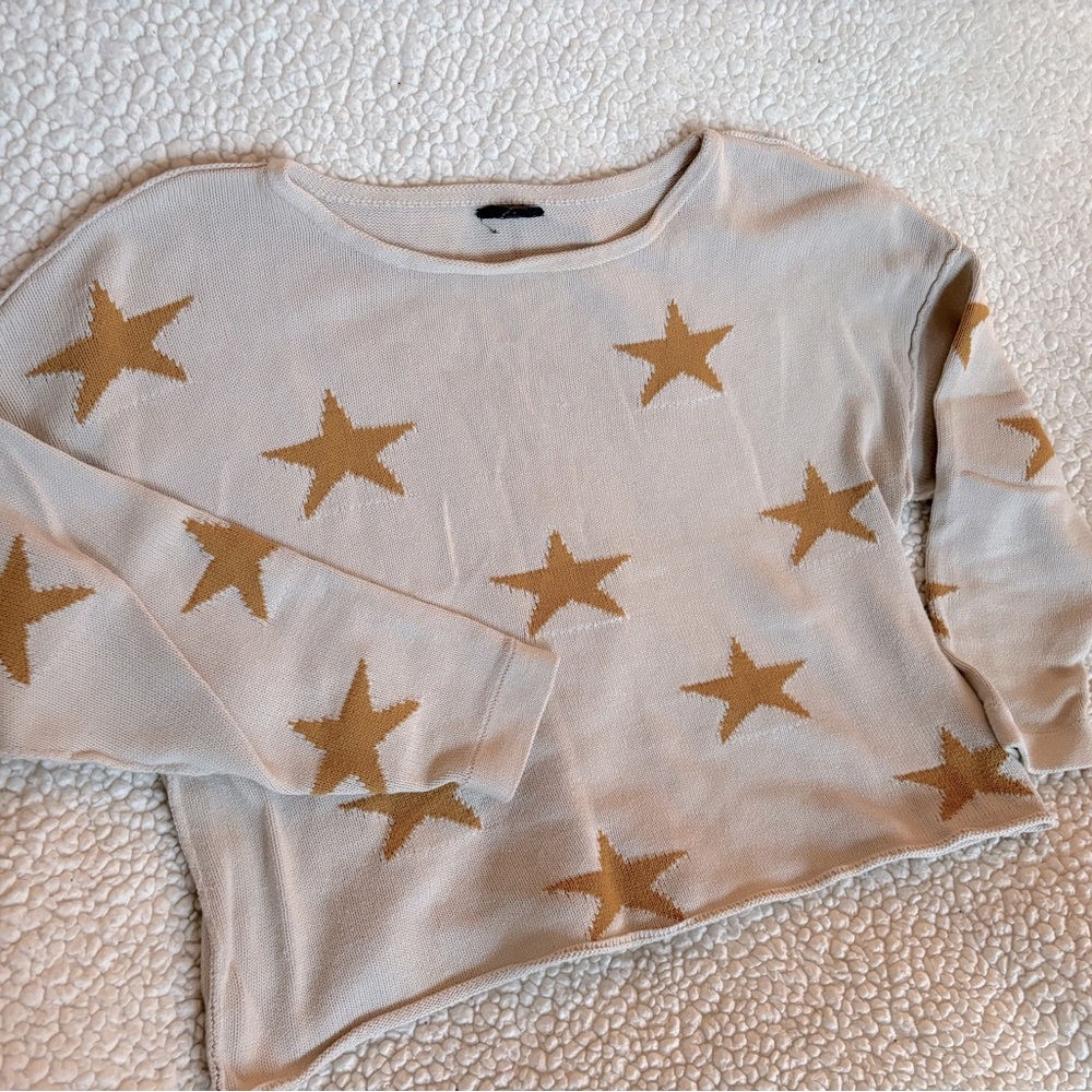 Star Patterned Beige Sweater